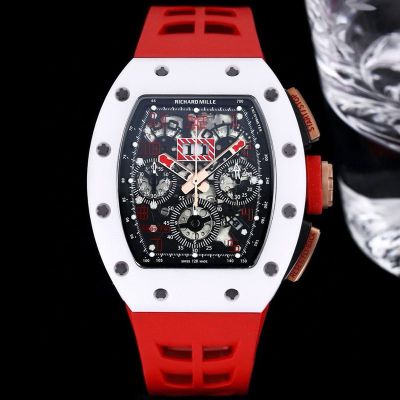RICHARD MILLE RM011-FM  Replica White Ceramic Red Rubber Strap Watch